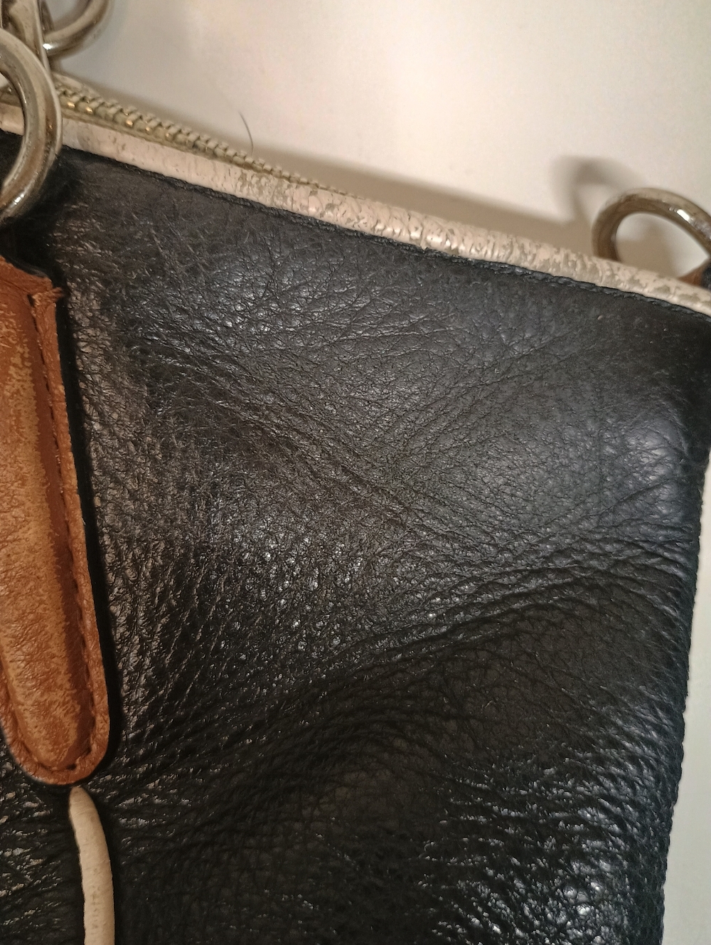 Coach Black Leather Tote with Tan Handles and Cream Trim For Repair - Picture 4 of 13